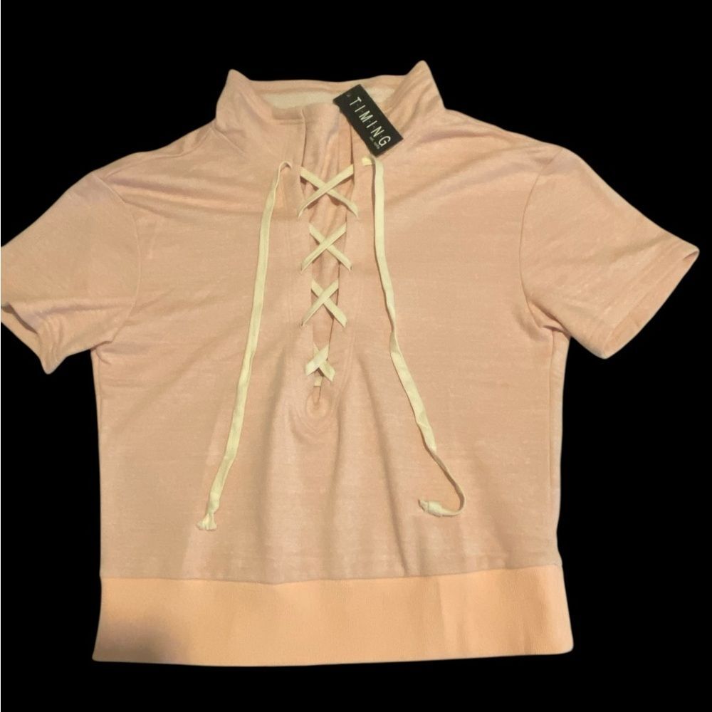 Juniors | Juniors tops | Buckle Blush Pink Lace-Up Jersey knit Top size L